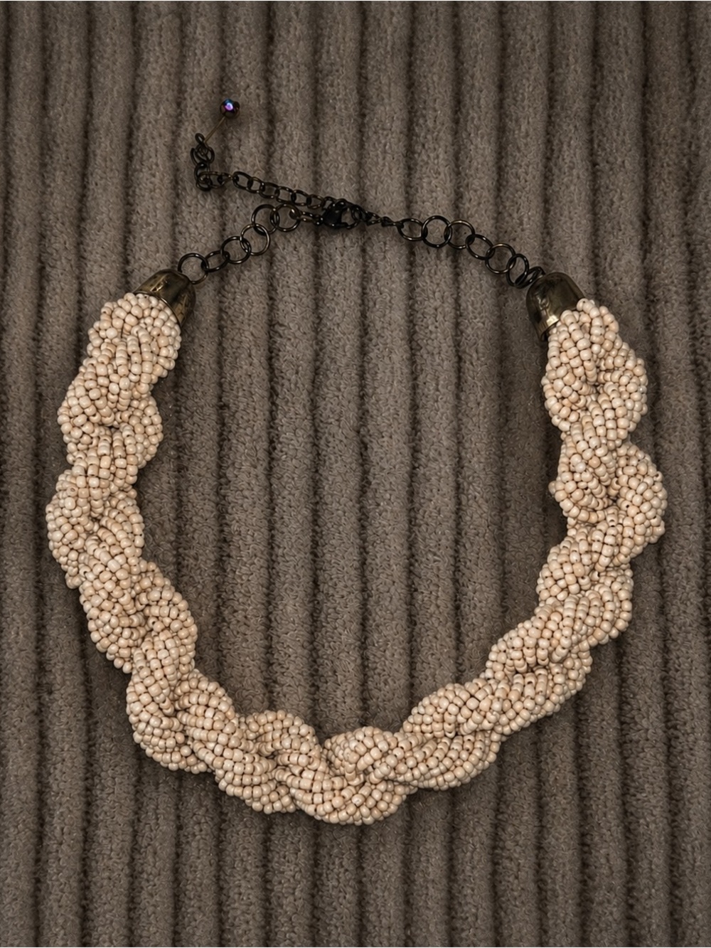 Braided Ivory Beaded Statement Necklace Adjustable